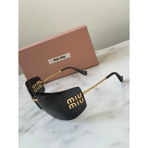 NEW Miu Miu MU54YS Dark Grey Shield Mask Sunglasses $610